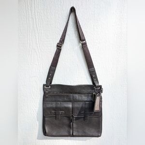 BOSCA Brown Soft Leather Zip Around Briefcase Messenger Bag Adjustable Strap